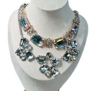 Blingy Iridescent Rhinestone Chunky Statement 2 Necklace Bundle New NWT